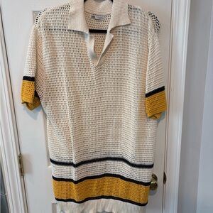 Zara Crochet Open-Knit Polo in Cream